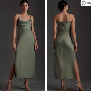 BHLDN Anthropologie Cowl Neck Sage Green Midi Dress